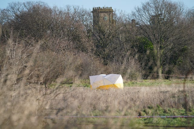 Forensic tents at the scene at Hanworth Park, Feltham, following the death of Tyler Donnelly 