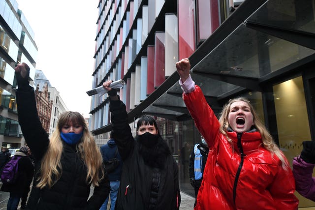 Supporters of Assange celebrate outside the Old Bailey