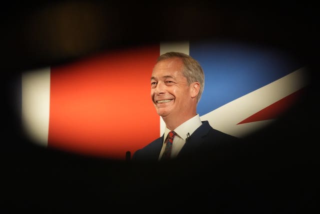 Nigel Farage speaks during a press conference to announce his party’s legal immigration policy at The Glaziers Hall in London 