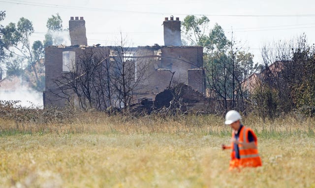 The scene after a blaze in the village of Wennington