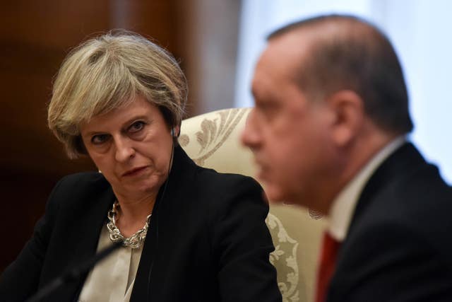 Theresa May and Recep Tayyip Erdogan are set to discuss international issues such as the situation in Cyprus (Andrew Parsons / i-Images/PA)