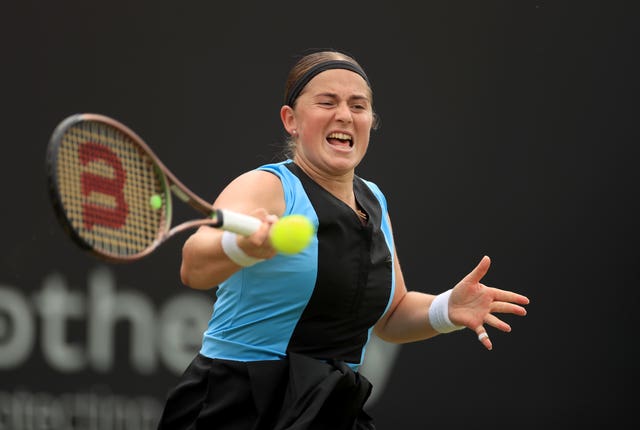 Jelena Ostapenko strikes a forehand