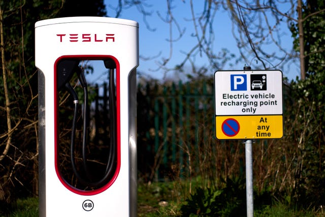 A Tesla electric car charging point