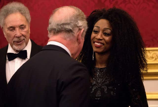 Charles meets singers Tom Jones and Beverley Knight (John Phillips/PA)