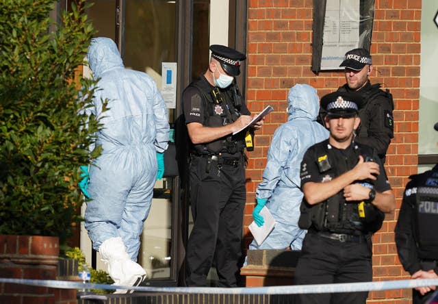 Forensic officers at Belfairs Methodist Church, Leigh-on-Sea, where Sir David Amess was fatally stabbed 