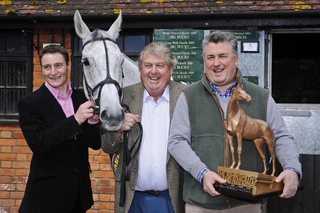 Daryl Jacob (left), John Hales and Paul Nicholls with Grand National hero Neptune Collonges