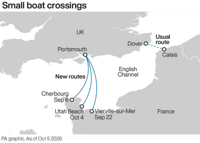 Map showing the small boat crossings