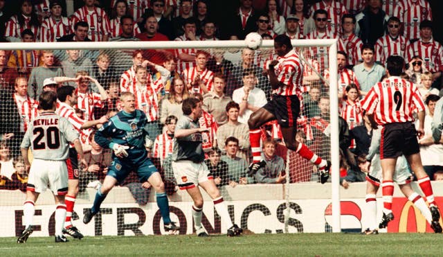 Manchester United changed out of their grey kit midway through a 3-1 loss at Southampton on April 13, 1996