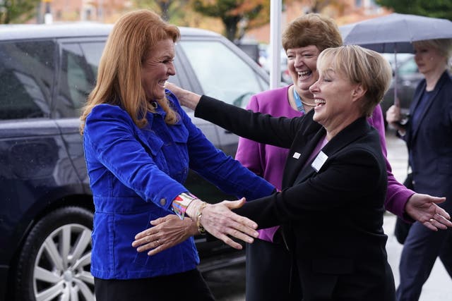 Sarah, Duchess of York with Coronation Street star Sally Dynevor during a visit to the Prevent Breast Cancer headquarters in Manchester