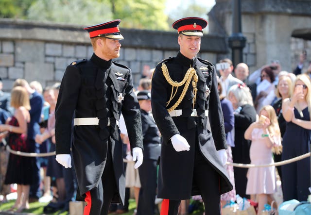 Prince Harry and the Duke of Cambridge finally arrive on the scene (Gareth Fuller/PA)