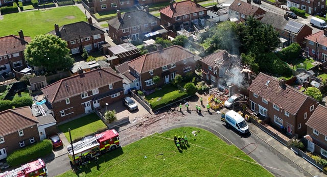 The scene of a suspected gas explosion at a property near Frampton Green in Middlesbrough 