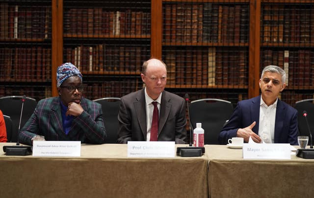 Rosamund Adoo-Kissi-Debrah, left to right, Professor Sir Chris Whitty and Mayor of London Sadiq Khan at the summit 