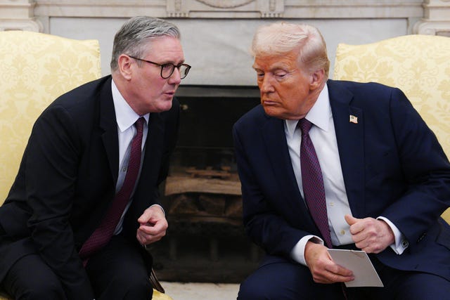 US President Donald Trump meeting Prime Minister Sir Keir Starmer in the Oval Office at the White House in Washington DC