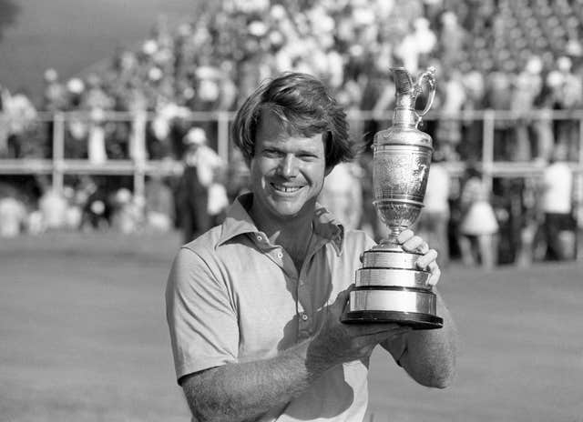 Tom Watson pictured after his second Open Championship win at Turnberry in 1977