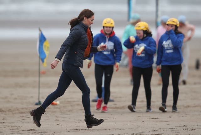 The Duchess of Cambridge after land yachting on the beach at St Andrews