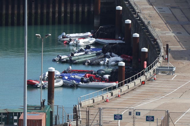 Dinghies and Ribs are moored up at Dover harbour