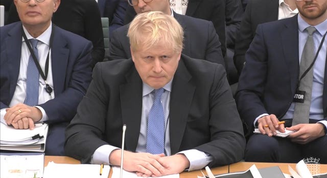 Boris Johnson giving evidence to the Privileges Committee at the House of Commons 