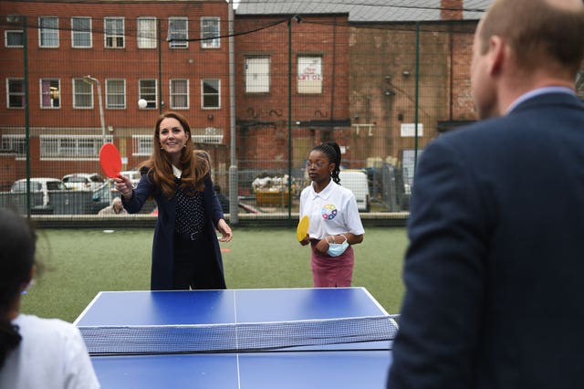 The Duke and Duchess of Cambridge playing table tennis (Jacob King/PA)