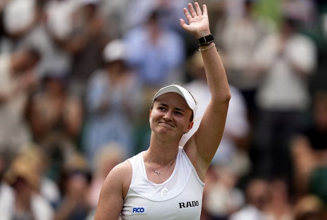 Barbora Krejcikova waves to the crowd