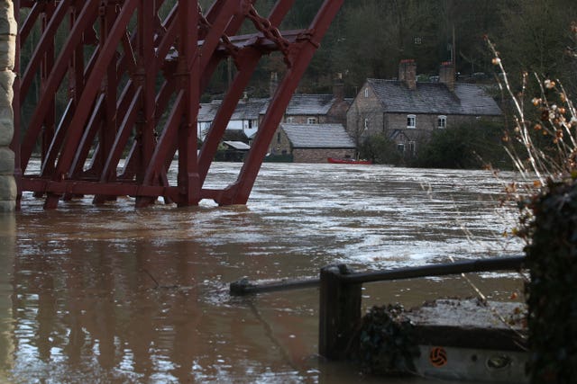 Floodwater at Ironbridge (Nick Potts/PA)
