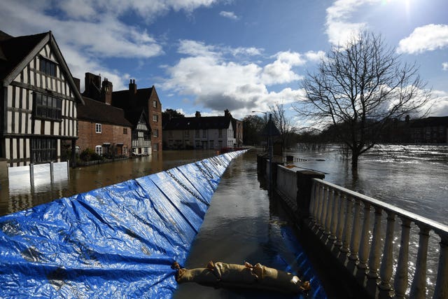 Temporary flood defences in Bewdley, Worcestershire (Joe Giddens/PA)
