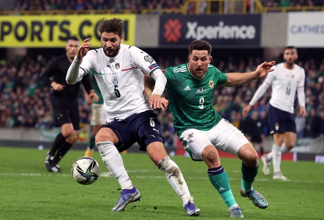 Conor Washington (right) in action for Northern Ireland