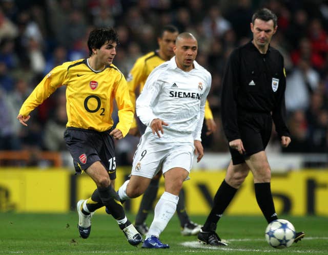 Ronaldo (centre) played in Spain for both Barcelona and Real Madrid (Nick Potts/PA).