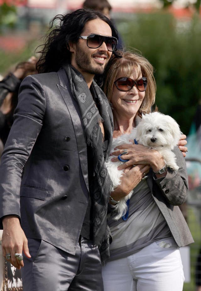 Russell Brand with his mother Barbara (Yui Mok/PA)