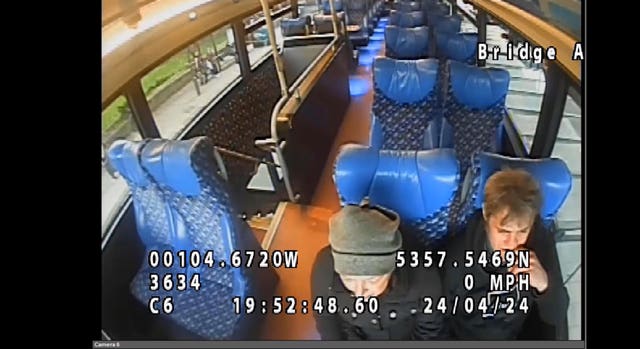 CCTV image of Vincent Morgan and Lisa Welford seated together on a bus to Malton 