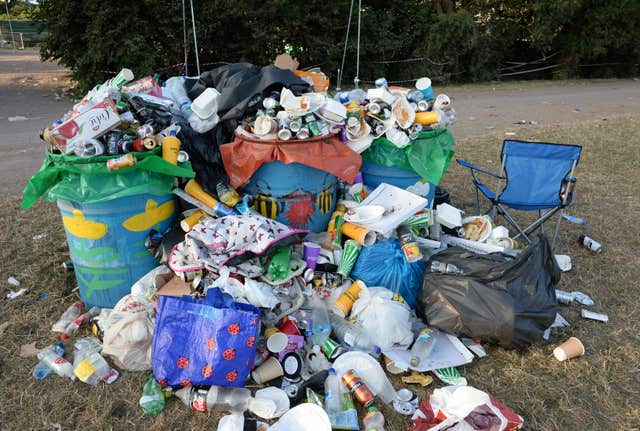 Rubbish left following the Glastonbury Festiva