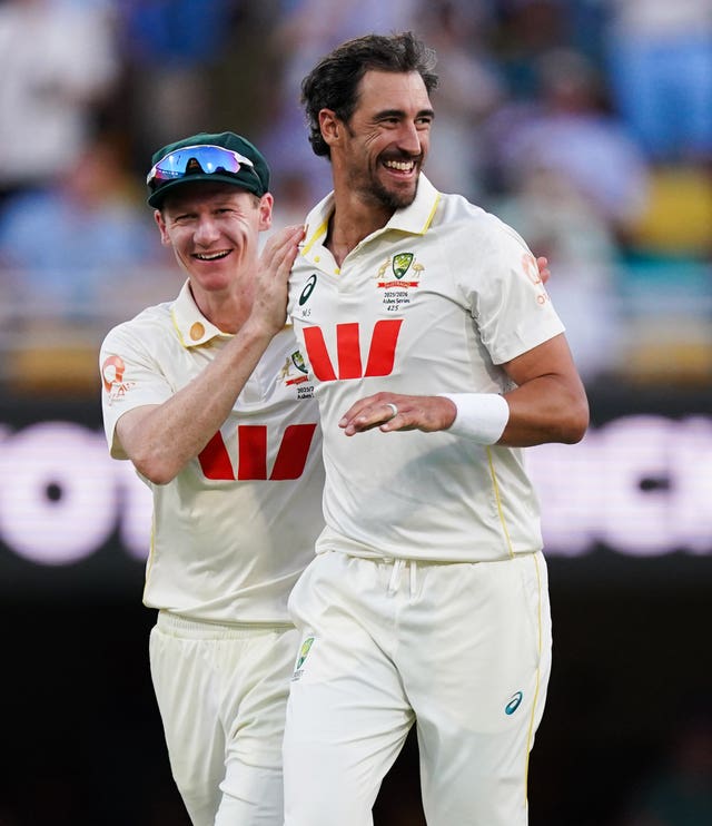 Mitchell Starc celebrates the wicket of England’s Harry Brook