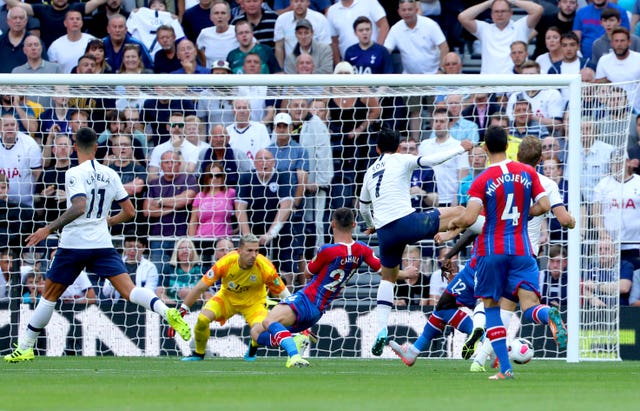 Son Heung-min (third right) scored his first goals of the season for Spurs in the 4-0 win over Crystal Palace