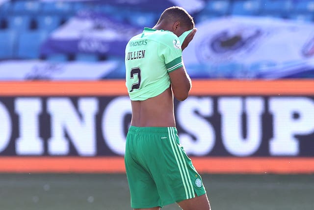 Celtic's Christopher Jullien appears dejected after the final whistle