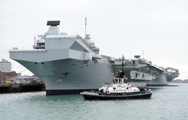 The Royal Navy aircraft carriers HMS Queen Elizabeth and HMS Prince of Wales alongside at HMNB Portsmouth