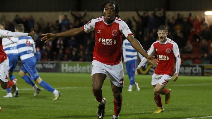 Fleetwood Town’s Promise Omochere celebrates his winner (PA)