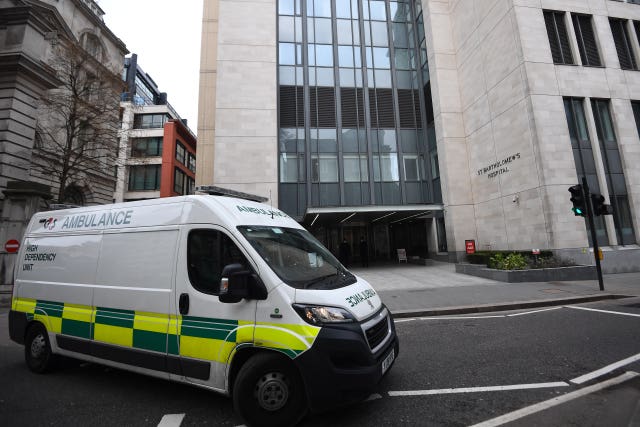 An ambulance outside St Bartholomew’s Hospital in London, where the Duke of Edinburgh was being treated (Victoria Jones/PA)