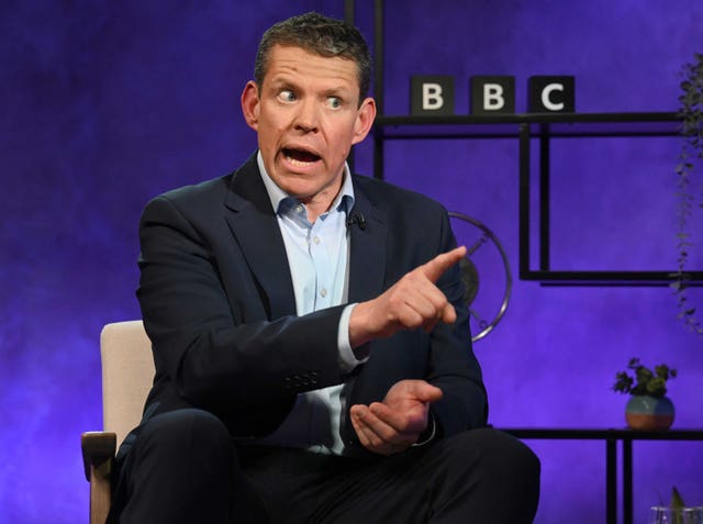 Rhun ap Iorwerth, leader of Plaid Cymru, points his finger during a BBC General Election interview Panorama special, hosted by Nick Robinson
