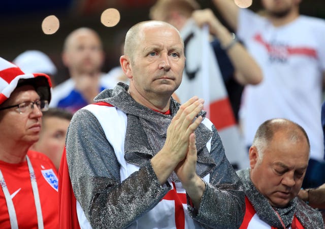 England fans look dejected after the World Cup semi-final defeat at the Luzhniki Stadium (Adam Davy/PA)