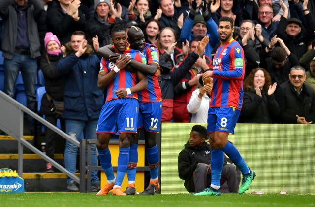 Wilfried Zaha (left) was on the scoresheet as Palace thrashed Leicester 