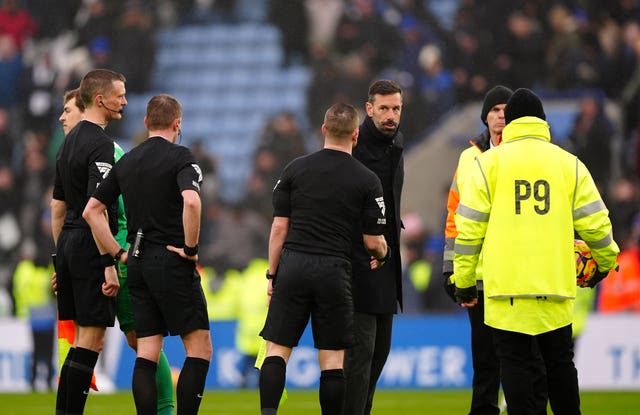 Leicester manager Ruud van Nistelrooy after the full-time whistle