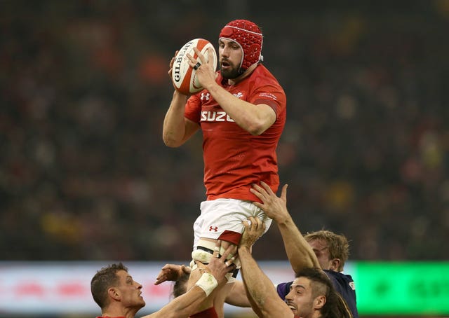 Wales' Cory Hill grabs the ball at a lineout