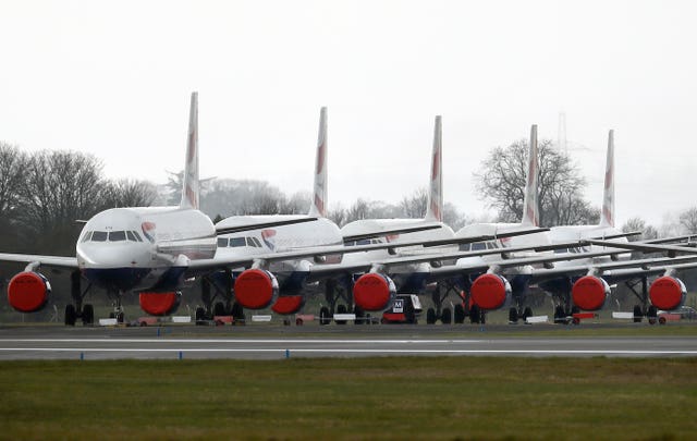 British Airways planes parked on the tarmac at Glasgow Airport (Andrew Milligan/PA)