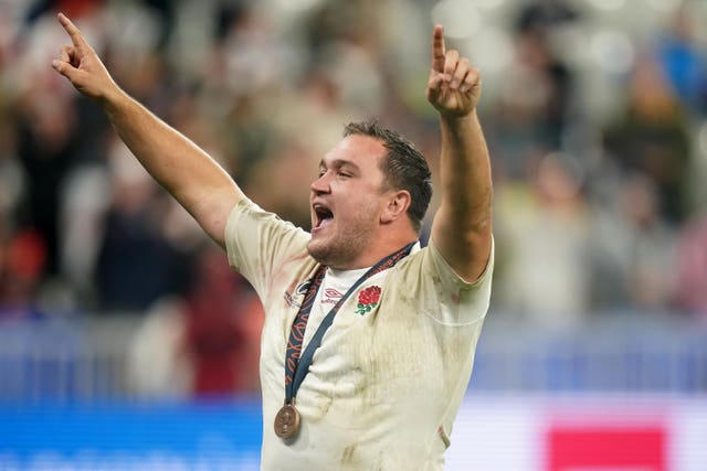 England’s Jamie George celebrates taking bronze at the Rugby World Cup