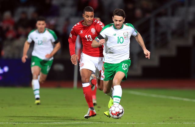 Robbie Brady (right) had one of the visitors' rare chances (Simon Cooper/PA).