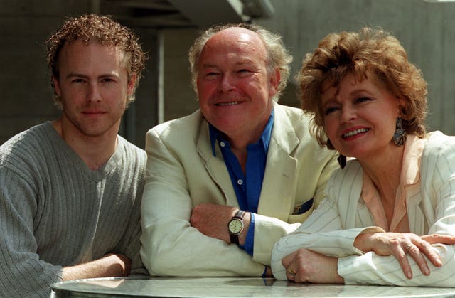 Actors Sam West, his father Timothy West and his mother Prunella Scales  in 1999