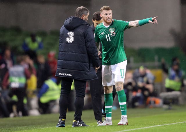 Republic of Ireland winger James McClean (right) played as a wing-back against the Danes