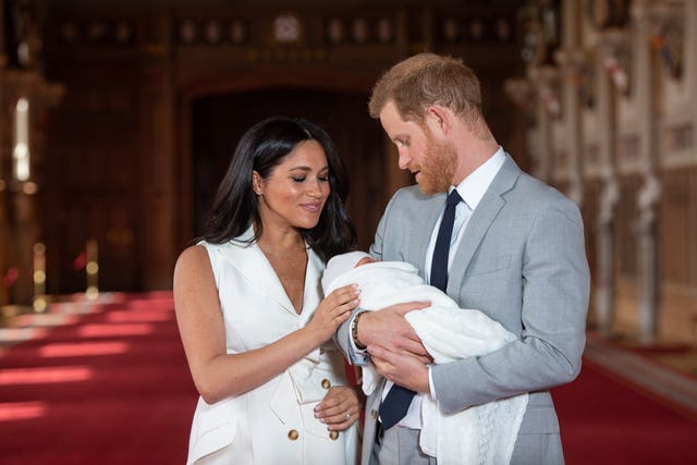 Meghan and Harry pictured soon after the birth of their son Archie. Dominic Lipinski/PA Wire