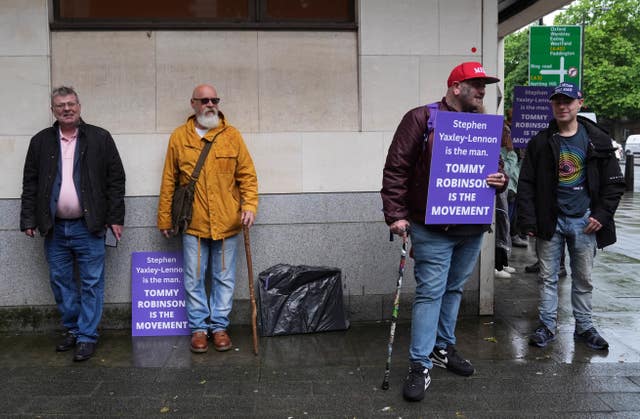Tommy Robinson supporters outside Westminster Magistrates’ Court