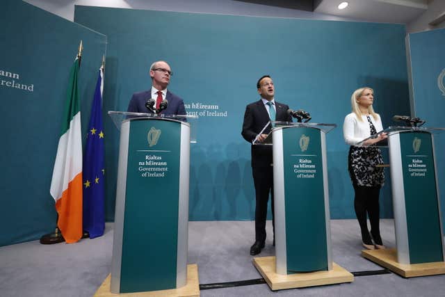 Leo Varadkar, centre, at a press conference on Brexit 