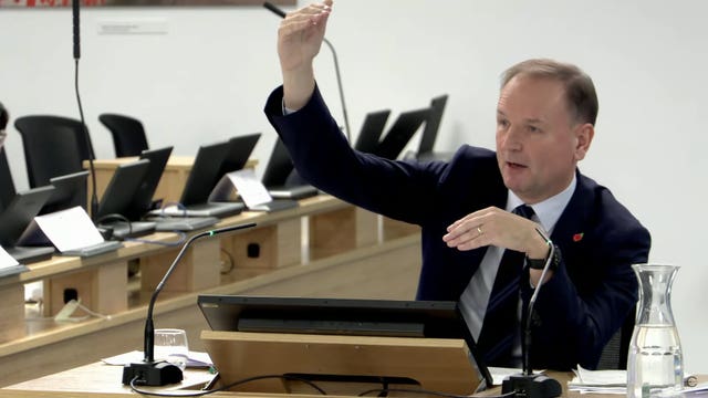 Screen grab from the UK Covid-19 Inquiry Live Stream of Lord Simon Stevens giving evidence